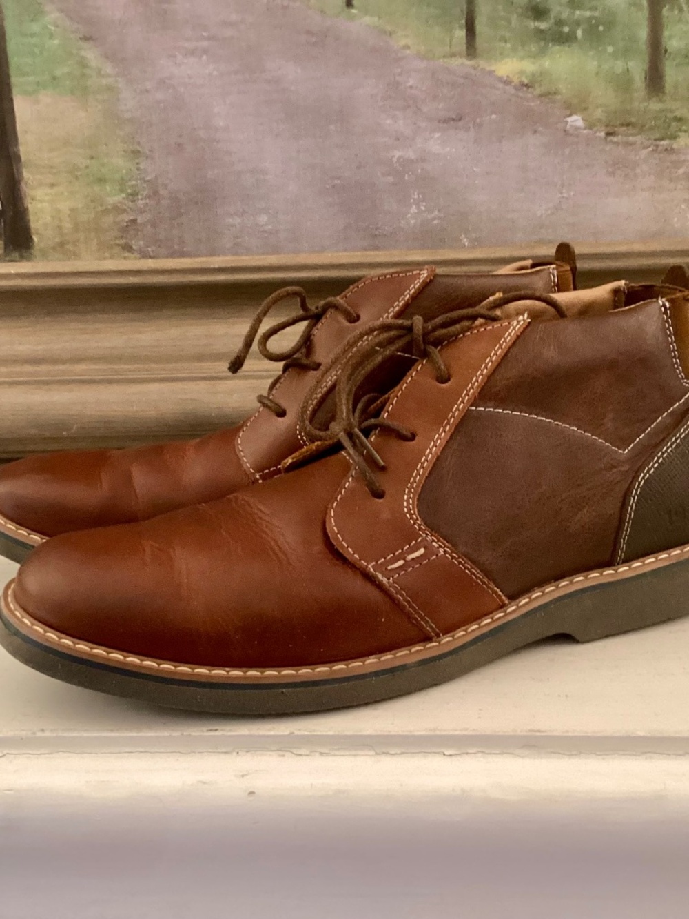 Men's Nunn Bush Barklay Plain Toe Chukka Brandy Crazy Horse Leather 9.5 M Boots